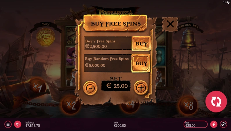 Меню Bonus Buy в интерфейсе слота Barbarossa Revenge