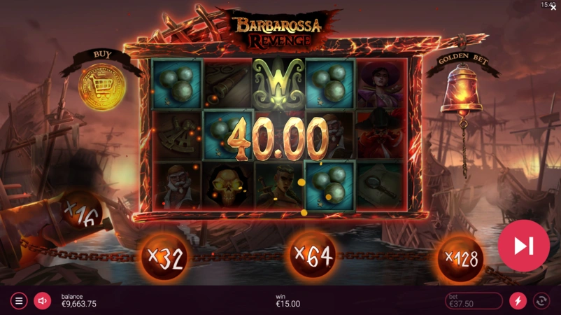 Функция Cannon Cashout в Barbarossa Revenge с символом пушки