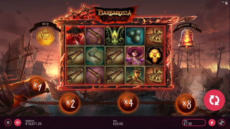 Функция Wild Cascades в Barbarossa Revenge во время игры